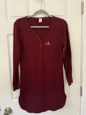 Calvin Klein Maroon Ribbed Henley Nightshirt